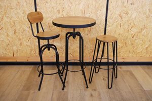 שולחן בר עץ עגול מסתובב+כסא בר סטולי עם משענת/ללא משענת