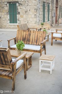 ספסל עץ שרוף+שולחן נמוך 50/90